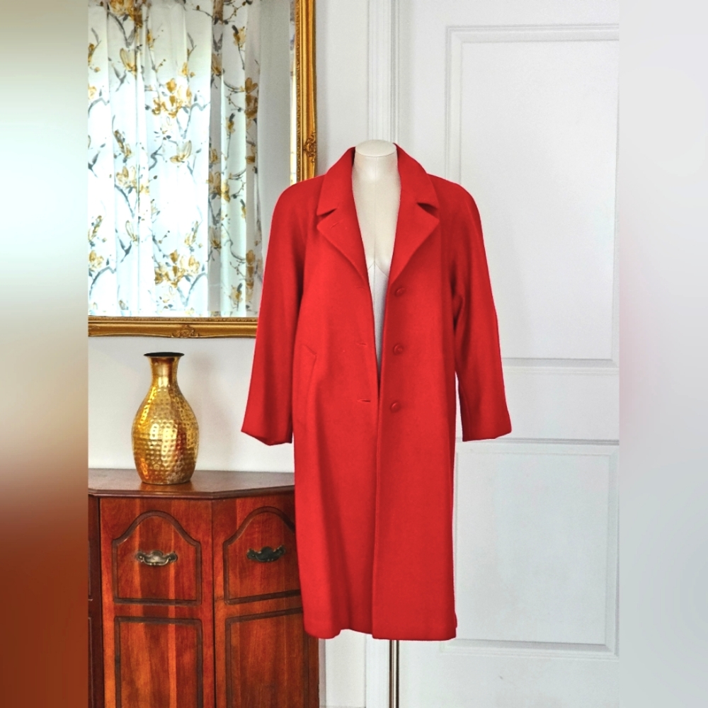 ❤️ Stephanie Matthews Petite Red Wool Coat Classic Tailored Button Front Sz 10P